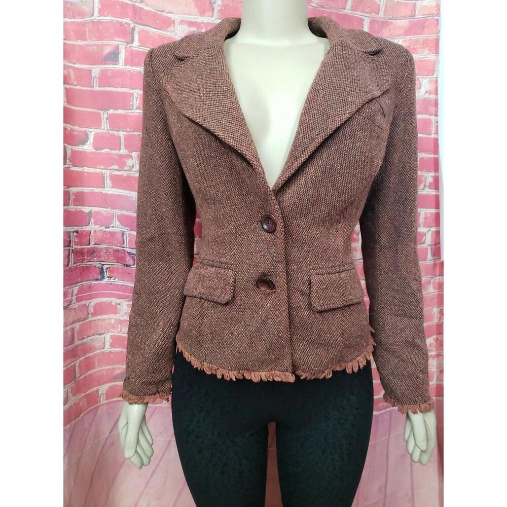Emma & Sam Fringed Women's Brown & Marron Lined Jacket Blazer Size 8 #C